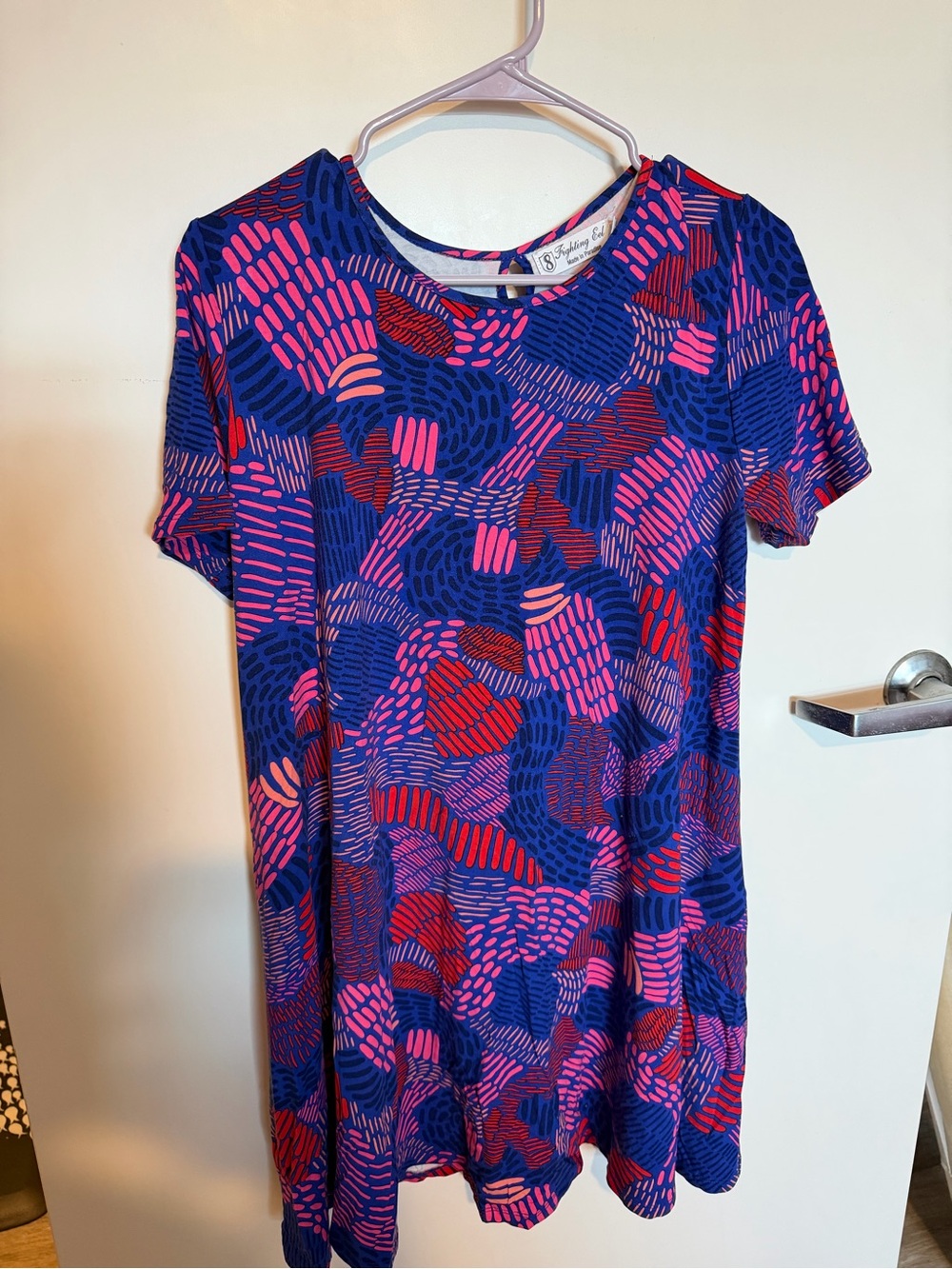 Fighting Eel Short Sleeve Patterned Dress in Blue & Pink